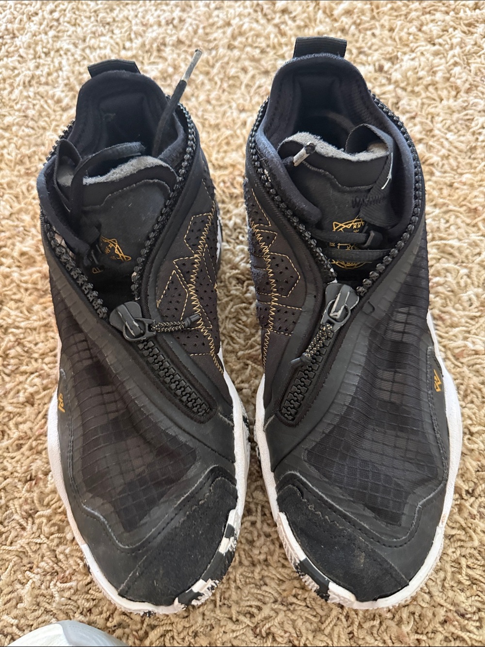 Jordan Men's Black Athletic Sneakers with Gold Accents